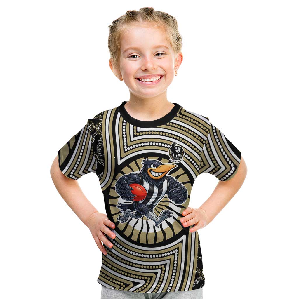 Collingwood Football Club Kid T Shirt Indigenous Monochrome Dot Art Mascot Style