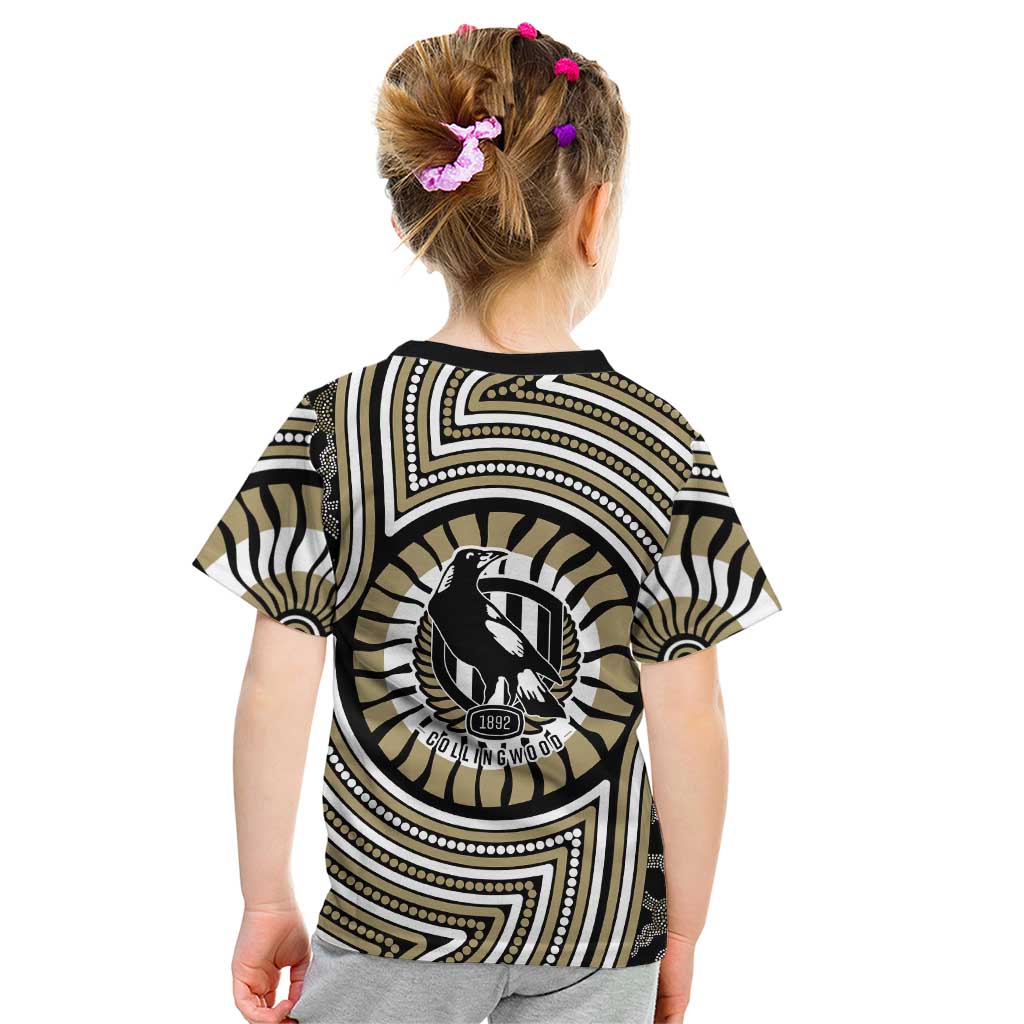 Collingwood Football Club Kid T Shirt Indigenous Monochrome Dot Art Mascot Style