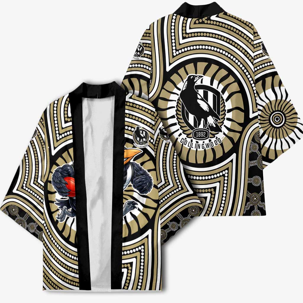 Collingwood Football Club Kimono Indigenous Monochrome Dot Art Mascot Style