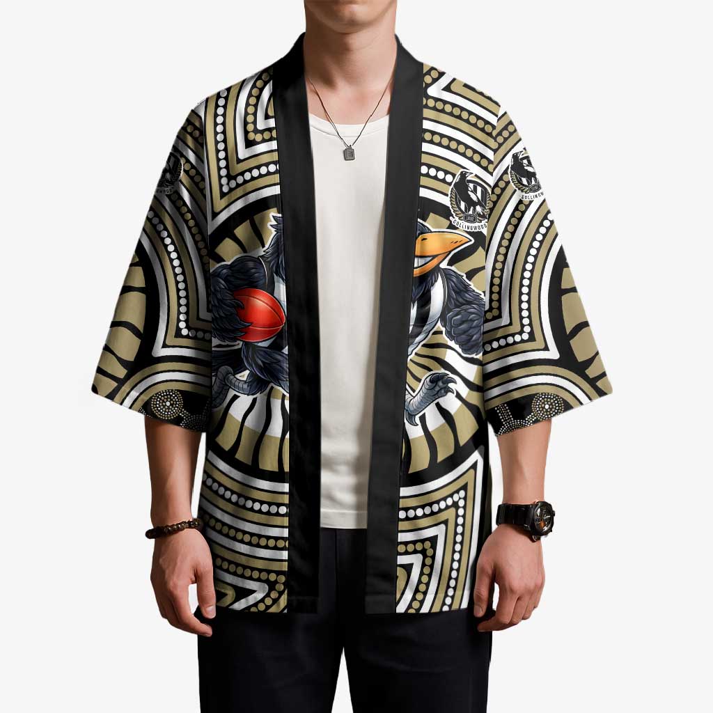Collingwood Football Club Kimono Indigenous Monochrome Dot Art Mascot Style