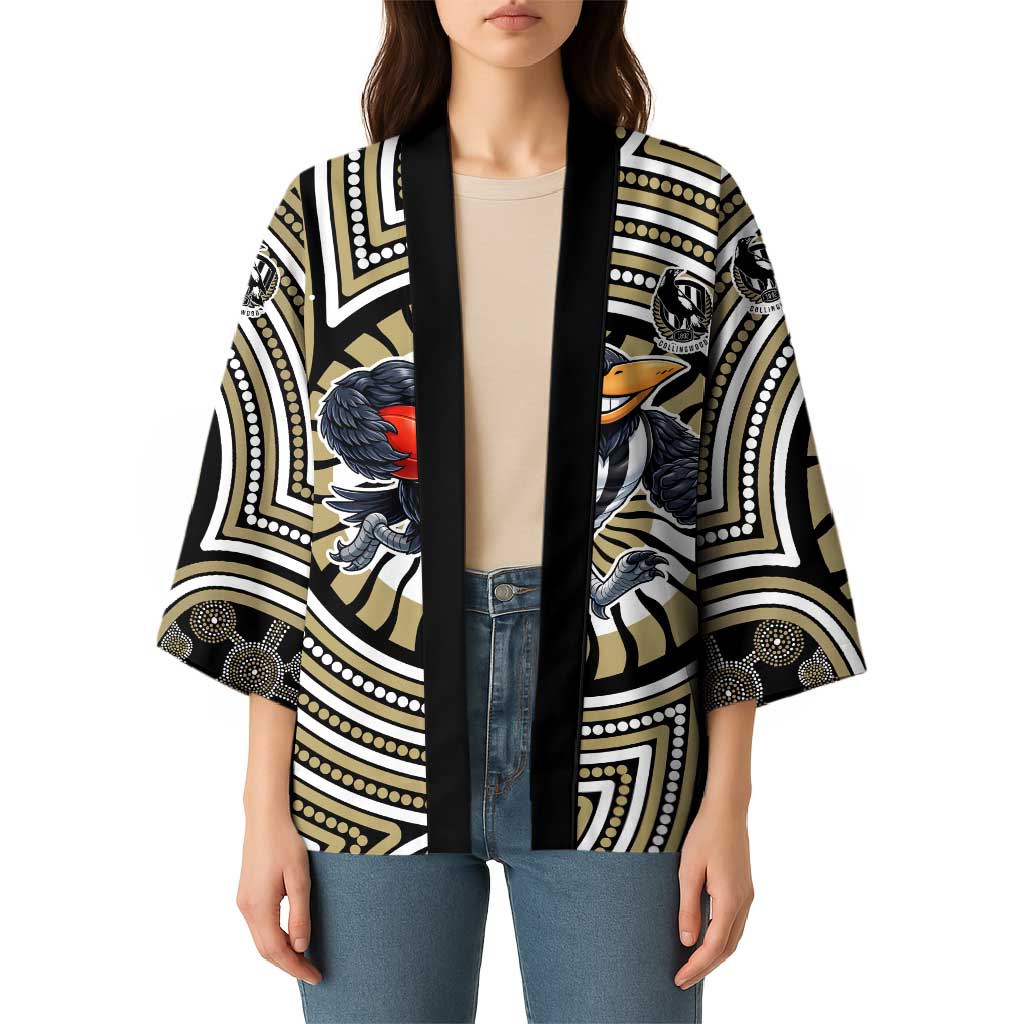 Collingwood Football Club Kimono Indigenous Monochrome Dot Art Mascot Style