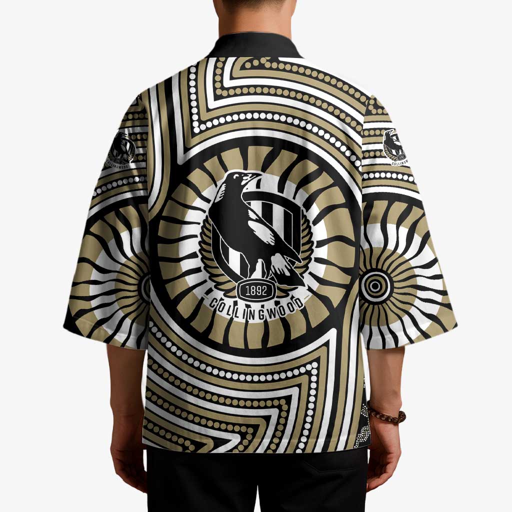 Collingwood Football Club Kimono Indigenous Monochrome Dot Art Mascot Style
