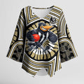 Collingwood Football Club Kimono Sleeve Blouse Indigenous Monochrome Dot Art Mascot Style