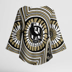 Collingwood Football Club Kimono Sleeve Blouse Indigenous Monochrome Dot Art Mascot Style