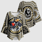 Collingwood Football Club Kimono Sleeve Blouse Indigenous Monochrome Dot Art Mascot Style