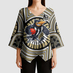 Collingwood Football Club Kimono Sleeve Blouse Indigenous Monochrome Dot Art Mascot Style
