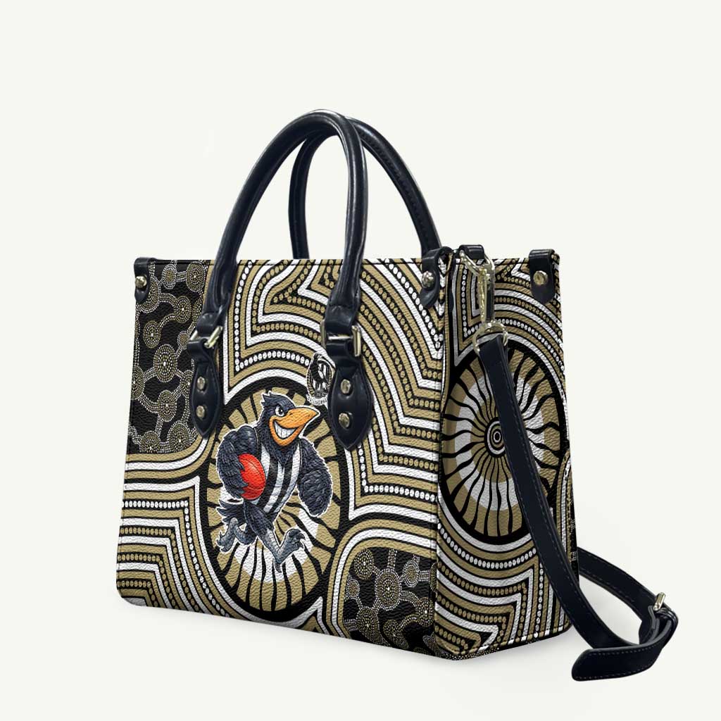 Collingwood Football Club Leather Bag Indigenous Monochrome Dot Art Mascot Style