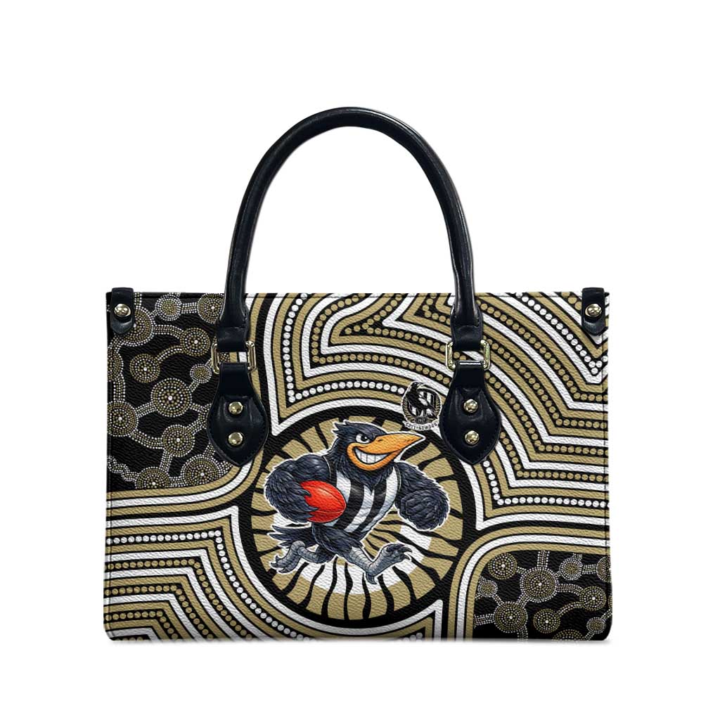 Collingwood Football Club Leather Bag Indigenous Monochrome Dot Art Mascot Style