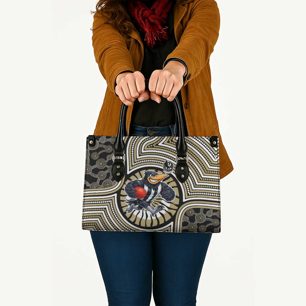 Collingwood Football Club Leather Bag Indigenous Monochrome Dot Art Mascot Style