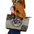 Collingwood Football Club Leather Tote Bag Indigenous Monochrome Dot Art Mascot Style