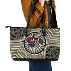 Collingwood Football Club Leather Tote Bag Indigenous Monochrome Dot Art Mascot Style