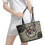 Collingwood Football Club Leather Tote Bag Indigenous Monochrome Dot Art Mascot Style