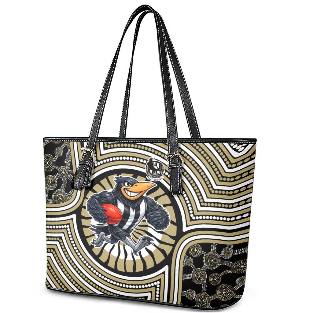 Collingwood Football Club Leather Tote Bag Indigenous Monochrome Dot Art Mascot Style