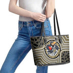 Collingwood Football Club Leather Tote Bag Indigenous Monochrome Dot Art Mascot Style