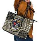Collingwood Football Club Leather Tote Bag Indigenous Monochrome Dot Art Mascot Style