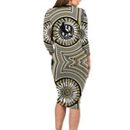 Collingwood Football Club Long Sleeve Bodycon Dress Indigenous Monochrome Dot Art Mascot Style