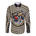 Collingwood Football Club Long Sleeve Button Shirt Indigenous Monochrome Dot Art Mascot Style