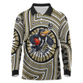 Collingwood Football Club Long Sleeve Polo Shirt Indigenous Monochrome Dot Art Mascot Style