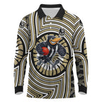 Collingwood Football Club Long Sleeve Polo Shirt Indigenous Monochrome Dot Art Mascot Style