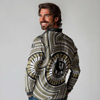 Collingwood Football Club Long Sleeve Polo Shirt Indigenous Monochrome Dot Art Mascot Style