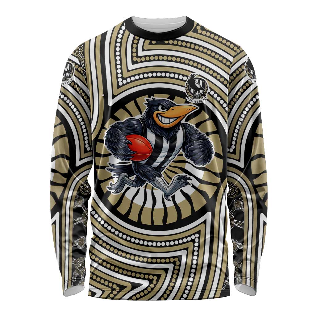 Collingwood Football Club Long Sleeve Shirt Indigenous Monochrome Dot Art Mascot Style