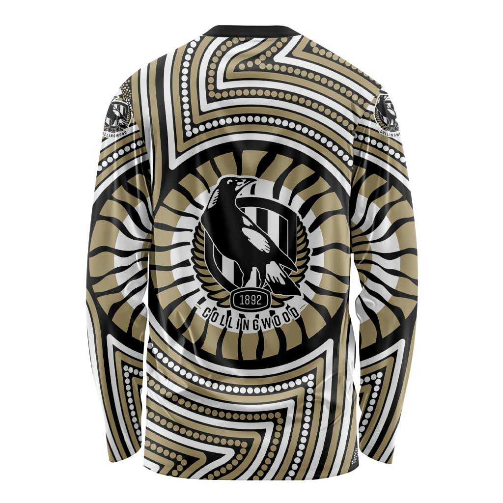 Collingwood Football Club Long Sleeve Shirt Indigenous Monochrome Dot Art Mascot Style