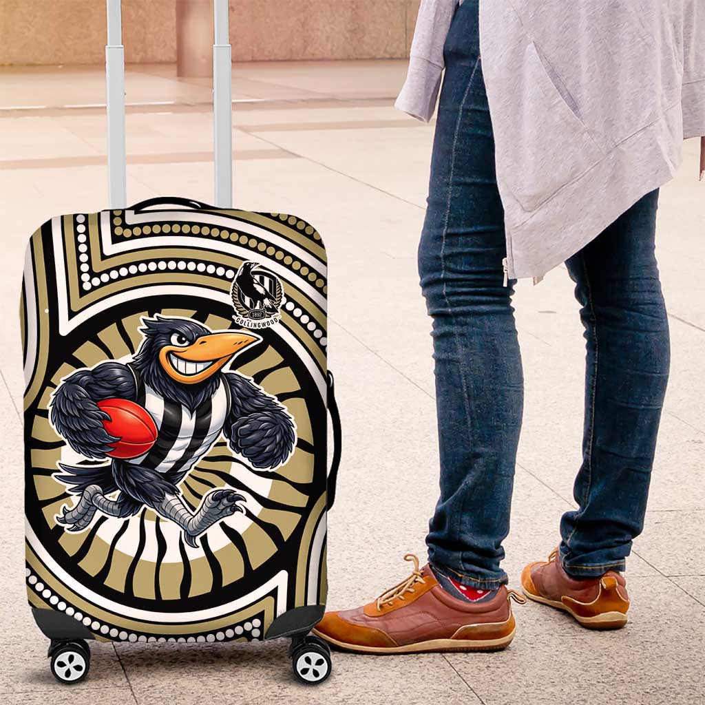 Collingwood Football Club Luggage Cover Indigenous Monochrome Dot Art Mascot Style