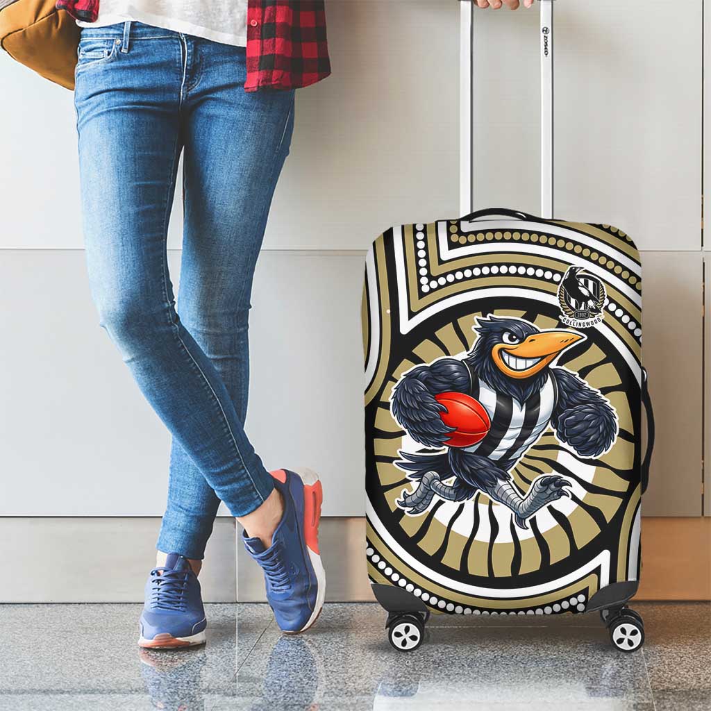 Collingwood Football Club Luggage Cover Indigenous Monochrome Dot Art Mascot Style