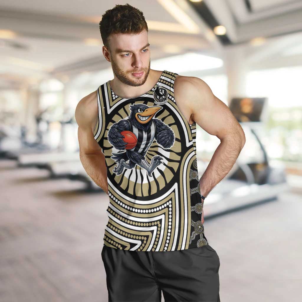 Collingwood Football Club Men Tank Top Indigenous Monochrome Dot Art Mascot Style