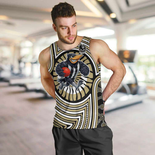 Collingwood Football Club Men Tank Top Indigenous Monochrome Dot Art Mascot Style