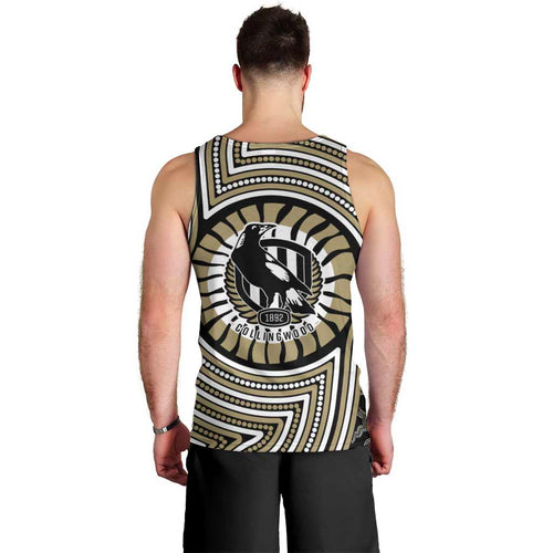 Collingwood Football Club Men Tank Top Indigenous Monochrome Dot Art Mascot Style