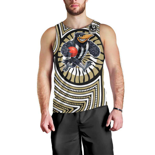 Collingwood Football Club Men Tank Top Indigenous Monochrome Dot Art Mascot Style