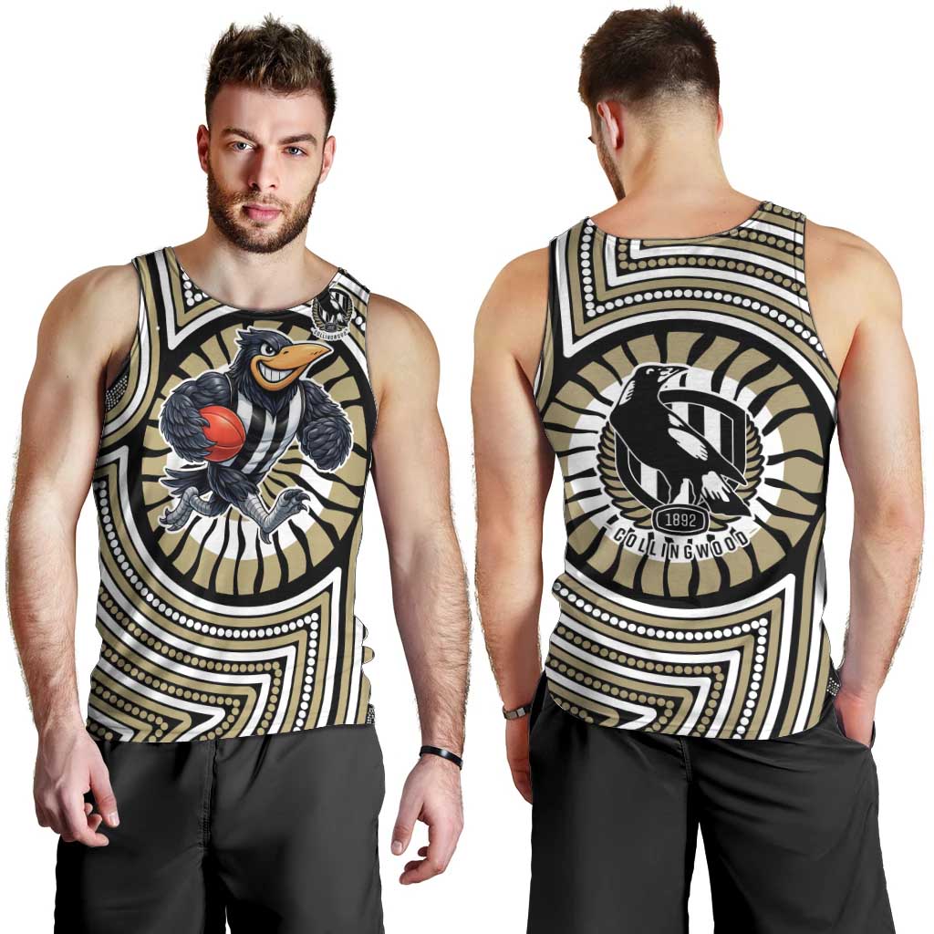 Collingwood Football Club Men Tank Top Indigenous Monochrome Dot Art Mascot Style