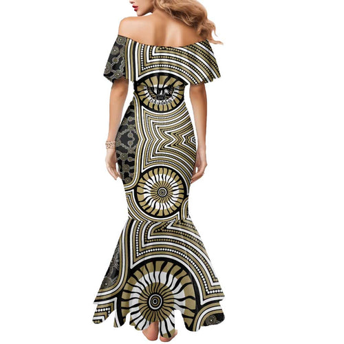 Collingwood Football Club Mermaid Dress Indigenous Monochrome Dot Art Mascot Style
