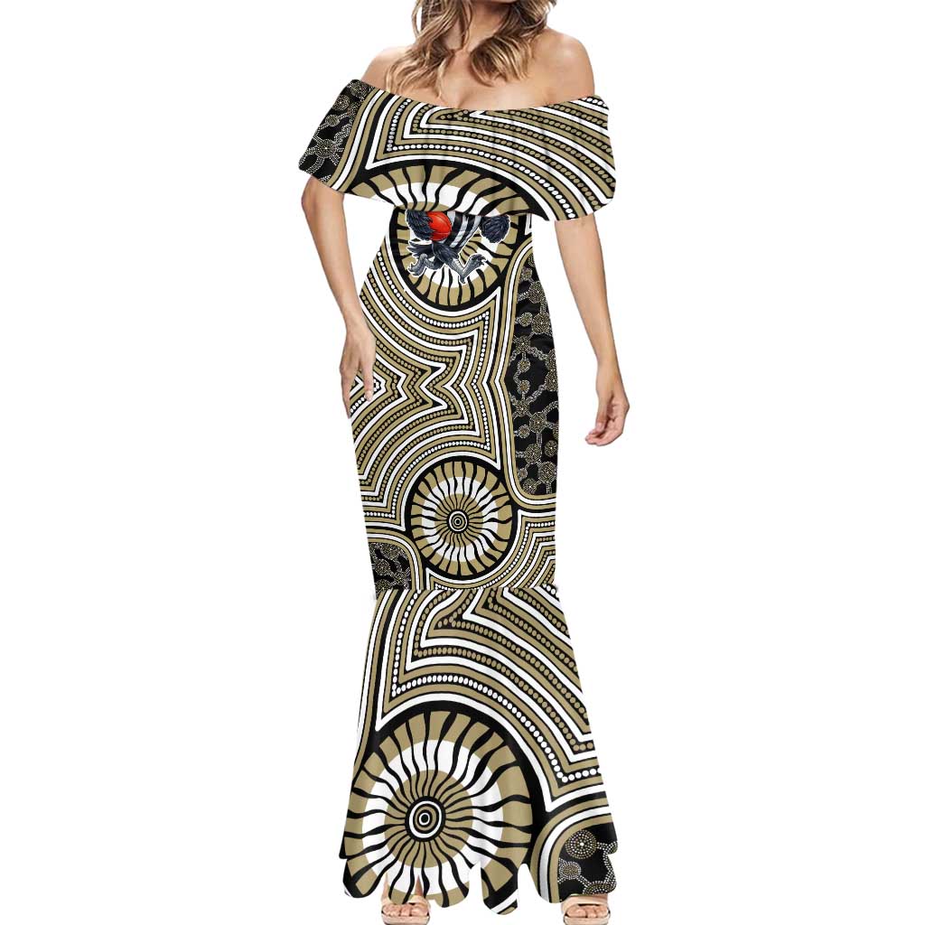 Collingwood Football Club Mermaid Dress Indigenous Monochrome Dot Art Mascot Style