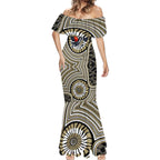 Collingwood Football Club Mermaid Dress Indigenous Monochrome Dot Art Mascot Style