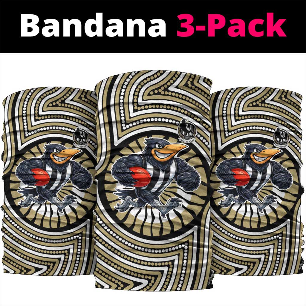 Collingwood Football Club Neck Gaiter Indigenous Monochrome Dot Art Mascot Style