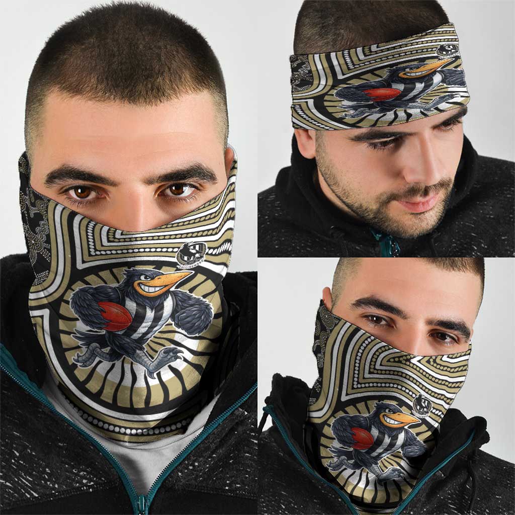 Collingwood Football Club Neck Gaiter Indigenous Monochrome Dot Art Mascot Style
