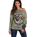 Collingwood Football Club Off Shoulder Sweater Indigenous Monochrome Dot Art Mascot Style