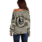 Collingwood Football Club Off Shoulder Sweater Indigenous Monochrome Dot Art Mascot Style