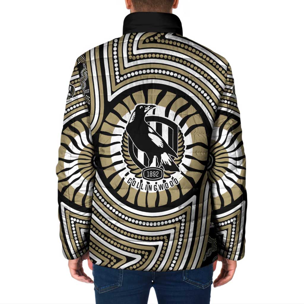 Collingwood Football Club Padded Jacket Indigenous Monochrome Dot Art Mascot Style