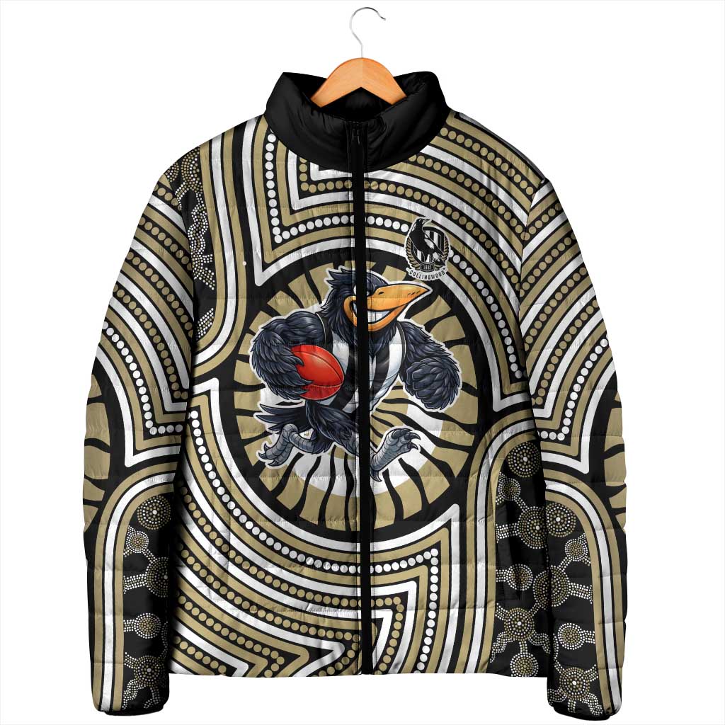 Collingwood Football Club Padded Jacket Indigenous Monochrome Dot Art Mascot Style