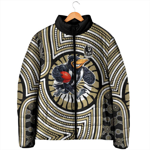 Collingwood Football Club Padded Jacket Indigenous Monochrome Dot Art Mascot Style