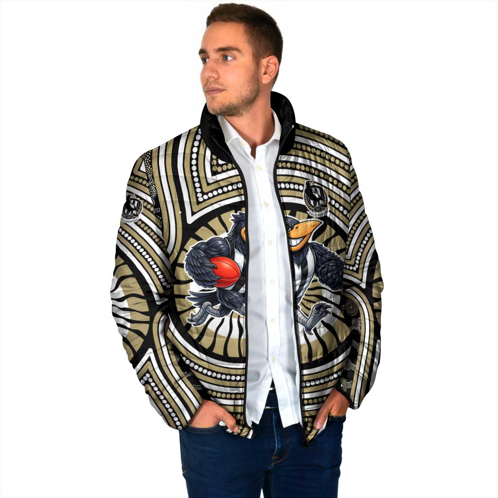 Collingwood Football Club Padded Jacket Indigenous Monochrome Dot Art Mascot Style