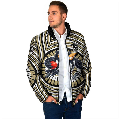 Collingwood Football Club Padded Jacket Indigenous Monochrome Dot Art Mascot Style