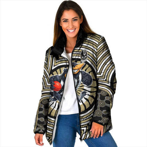 Collingwood Football Club Padded Jacket Indigenous Monochrome Dot Art Mascot Style