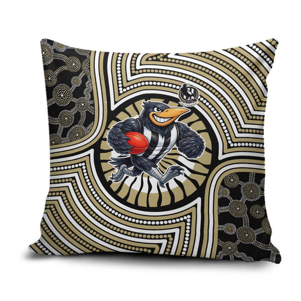 Collingwood Football Club Pillow Cover Indigenous Monochrome Dot Art Mascot Style