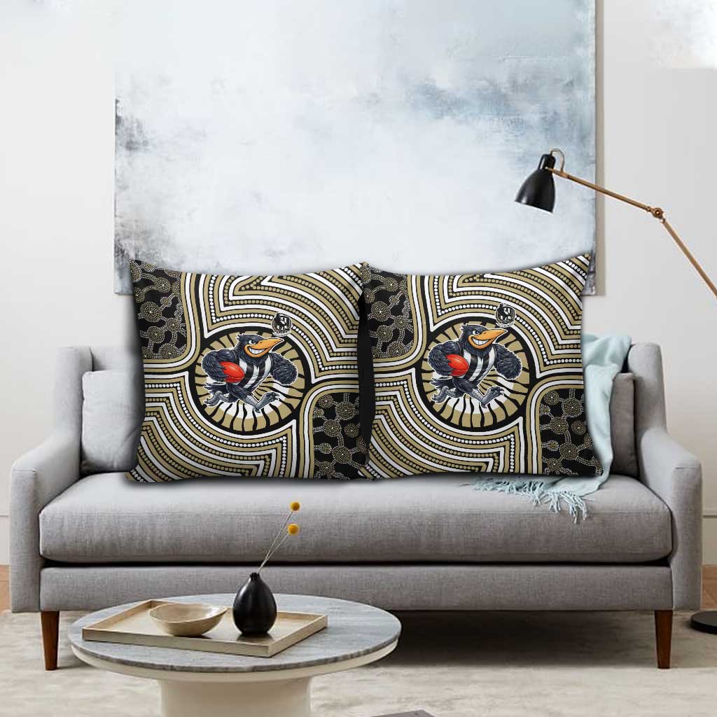 Collingwood Football Club Pillow Cover Indigenous Monochrome Dot Art Mascot Style