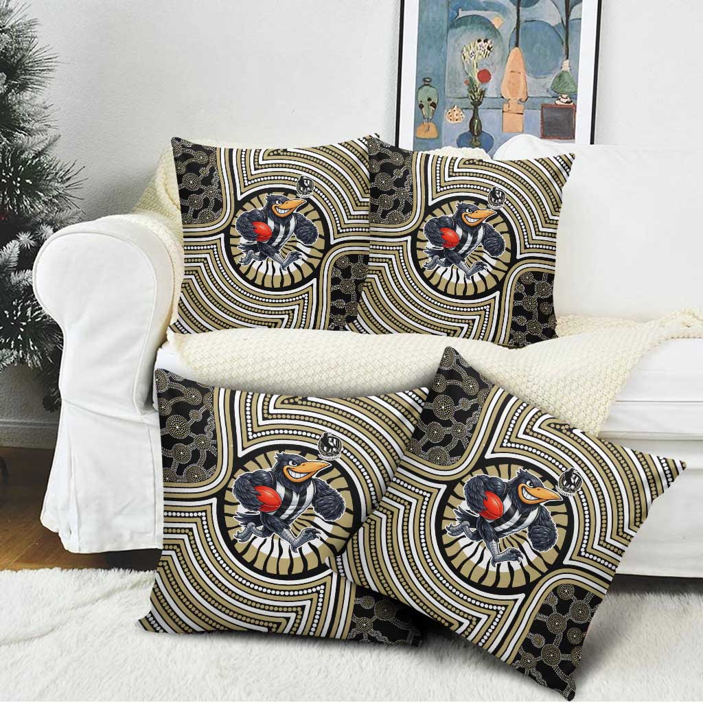 Collingwood Football Club Pillow Cover Indigenous Monochrome Dot Art Mascot Style