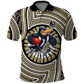 Collingwood Football Club Polo Shirt Indigenous Monochrome Dot Art Mascot Style